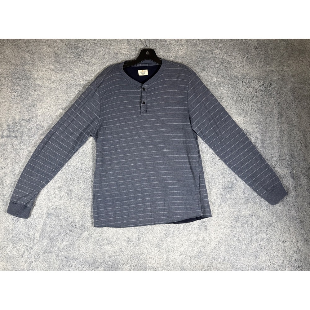 Marine Layer Mens Large Blue Striped Long Sleeve Henley Shirt Tri-Blend‎ CA Made